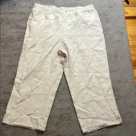 J. Jill Pants - J.Jill Cream Elastic Waist Linen Wide Leg Pants Size L